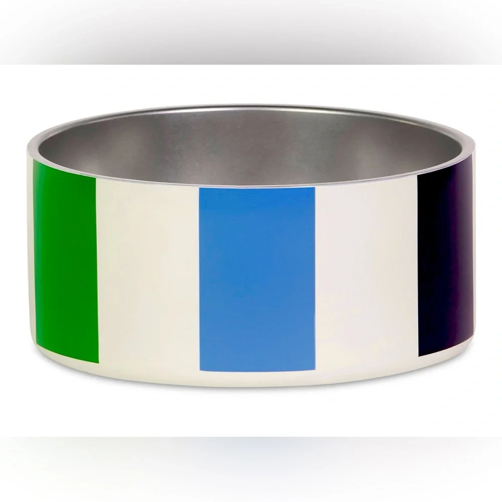 NIB Kate Spade Large Adventure Green/Blue Stripe Stainless Steel 32 oz. Dog Bowl